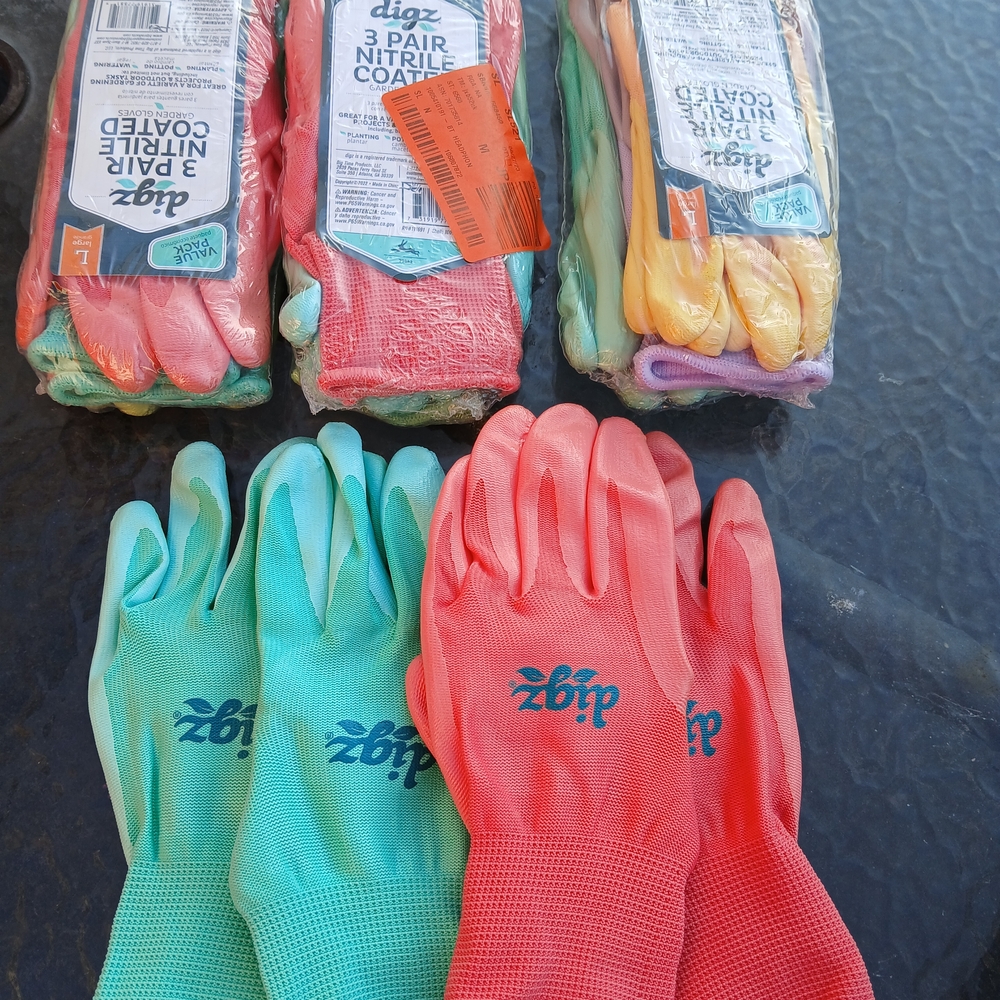 12 PACK Nitrile Coated Gloves - SIZE L Coral and Aqua 3 PAIR FOR PACK $28